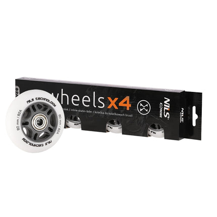 PU 80x24 Wheels, White, 4 Pcs + ABEC-9 Bearings, 8 Pcs Set