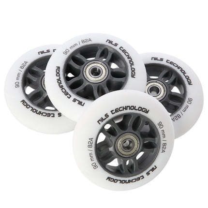 PU 90x24 82A White Wheels & ABEC-9 Bearings Set