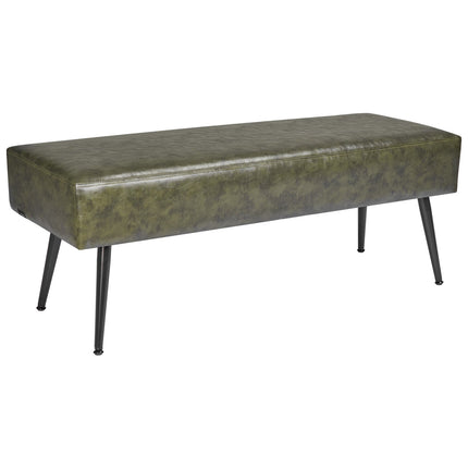PU Leather Storage Bench, 43 Inch, Metal Legs, Green