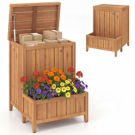 Package Delivery Box With Planter, Acacia Wood Storage