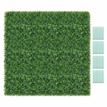 Pack of 12 artificial hedge plant wall 50 x 50 cm panels with boxwood leaves green