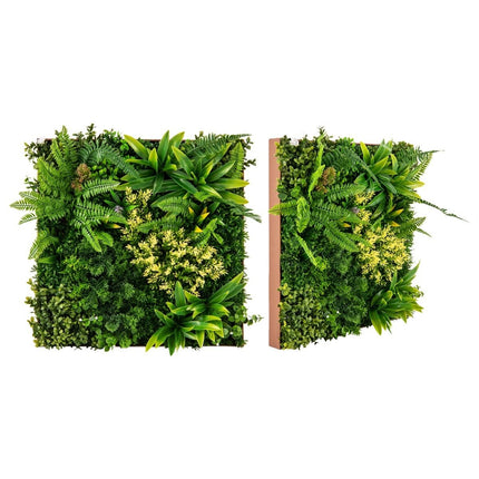Pack of 2 Square Framed Artificial Foliage Wall Art 3D Wall Greenery 50 x 50 cm Green