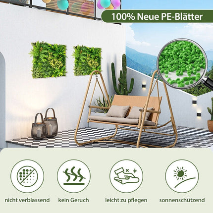 Pack of 2 Square Framed Artificial Foliage Wall Art 3D Wall Greenery 50 x 50 cm Green