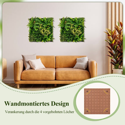 Pack of 2 Square Framed Artificial Foliage Wall Art 3D Wall Greenery 50 x 50 cm Green