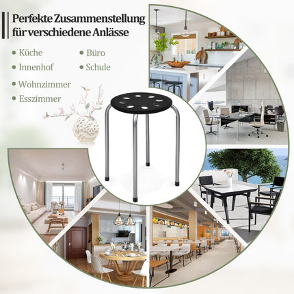 Pack of 6 Stackable Metal Stools with X-Shaped Metal Frame Round Seat Black