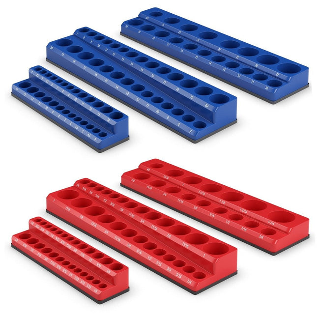 Pack of 6 socket wrench holders magnetic 1/2-inch, 3/8-inch and 1/4-inch attachment rail for sockets