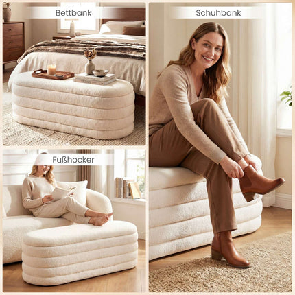 Padded Storage Bench, 108.5L Capacity, Bouclé Fabric