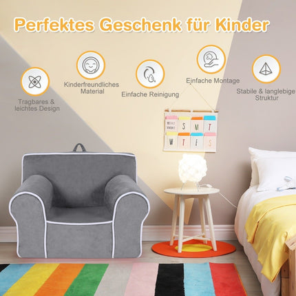 Padded children's sofa with foam filling & armrest & handle 68 x 46 x 50 cm gray