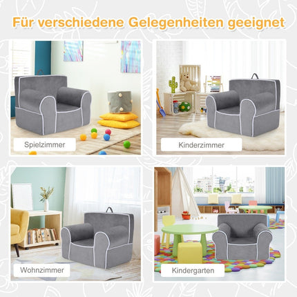 Padded children's sofa with foam filling & armrest & handle 68 x 46 x 50 cm gray