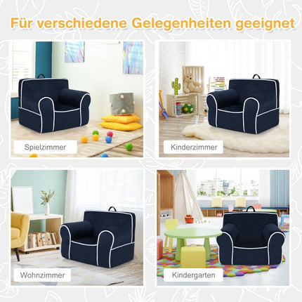Padded children's sofa with foam filling & armrest & handle 68 x 46 x 50 cm navy blue