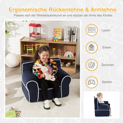 Padded children's sofa with foam filling & armrest & handle 68 x 46 x 50 cm navy blue