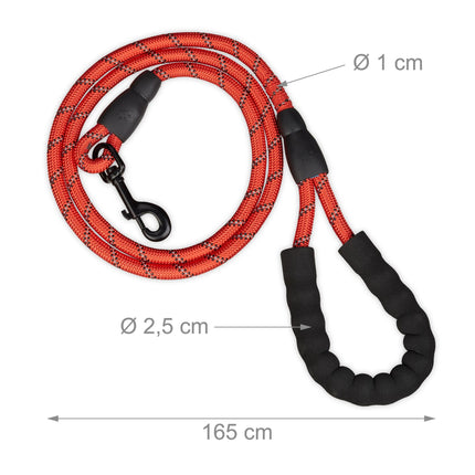 Padded dog leash red 150 cm