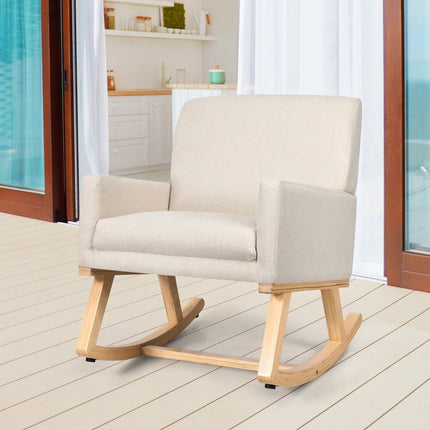 Padded rocking chair made of solid wood rocking chair swing chair relaxation chair beige