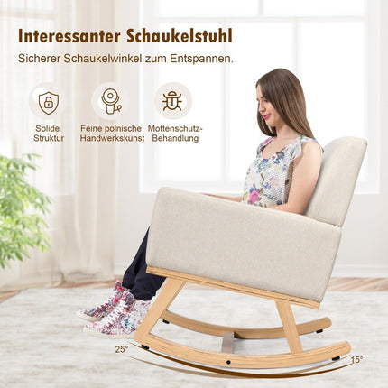 Padded rocking chair made of solid wood rocking chair swing chair relaxation chair beige