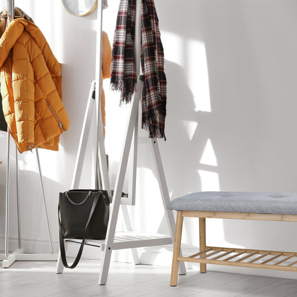 Padded shoe bench in bamboo