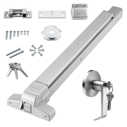 Panic Bar Exit Device, 304 Stainless, Lever, 3 Keys
