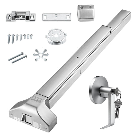 Panic Bar Exit Device, 304 Stainless, Lever, 3 Keys