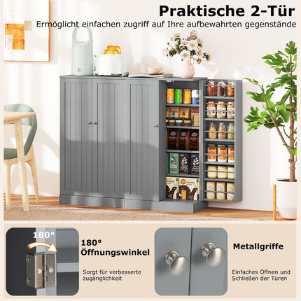Pantry Cabinet with Adjustable Shelves, 104 cm, Grey