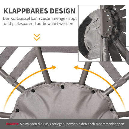 Papasan chair with cushions, folding steel frame for patio