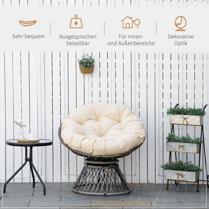 Wicker Papasan chair with cushion, 360° metal frame, cream