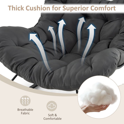 Papasan Rocking Chair With Padded Cushion, Metal Frame, Grey