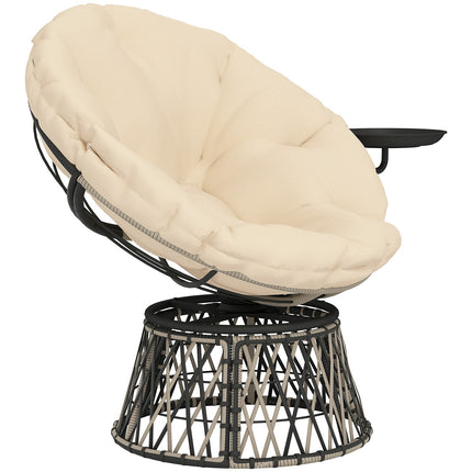 Rotating Rattan Papasan Chair with Cushion, 90 cm Diameter