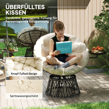 Rotating Rattan Papasan Chair with Cushion, 90 cm Diameter
