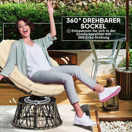 Rotating Rattan Papasan Chair with Cushion, 90 cm Diameter
