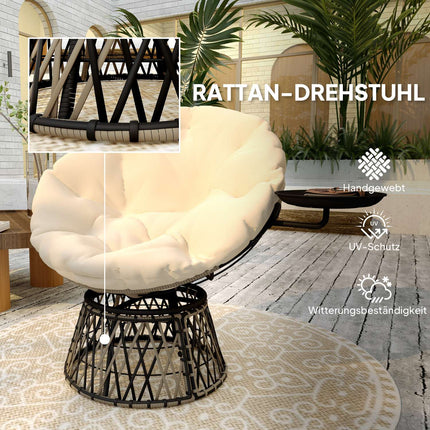Rotating Rattan Papasan Chair with Cushion, 90 cm Diameter