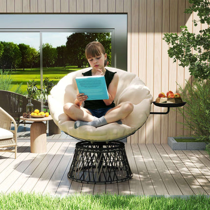 Rotating Rattan Papasan Chair with Cushion, 90 cm Diameter