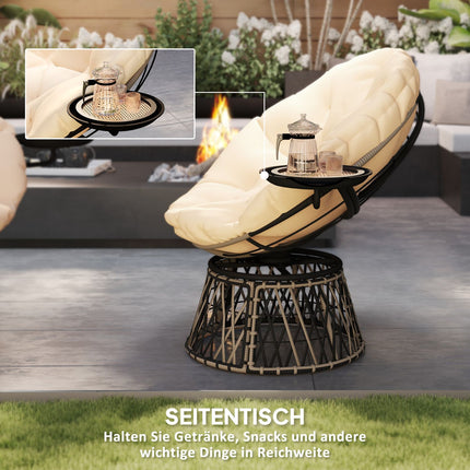 Rotating Rattan Papasan Chair with Cushion, 90 cm Diameter