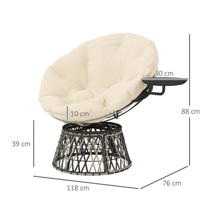 Rotating Rattan Papasan Chair with Cushion, 90 cm Diameter
