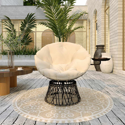 Rotating Rattan Papasan Chair with Cushion, 90 cm Diameter