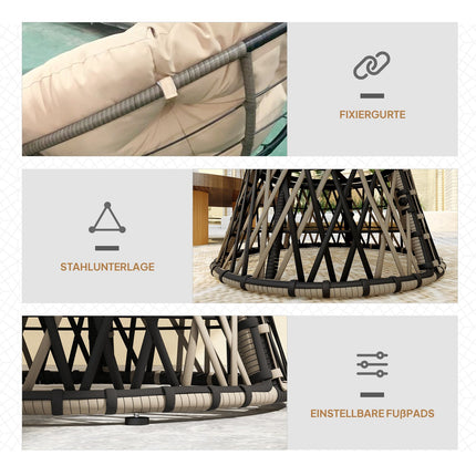 Rotating Rattan Papasan Chair with Cushion, 90 cm Diameter