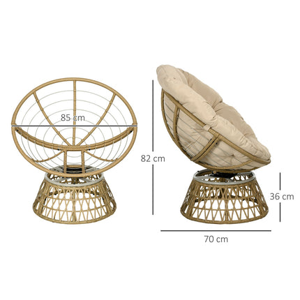 Rattan Rattan Papasan Chair with Cushion - Khaki, 360° adjustable