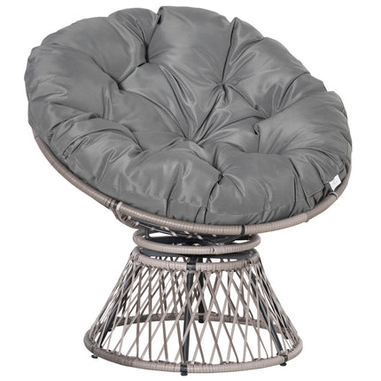 Gray rattan Papasan chair with upholstery, 360° rotatable
