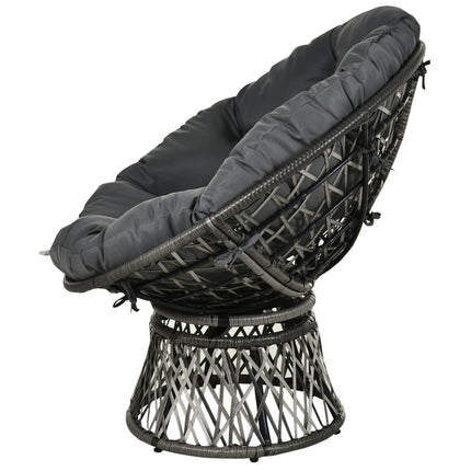 Gray rattan Papasan chair with upholstery, 360° rotatable