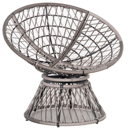 Gray rattan Papasan chair with upholstery, 360° rotatable