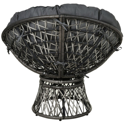 Gray rattan Papasan chair with upholstery, 360° rotatable