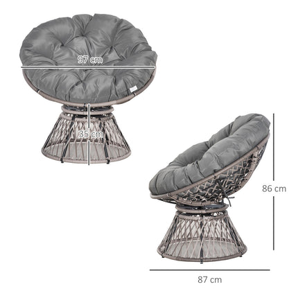 Gray rattan Papasan chair with upholstery, 360° rotatable