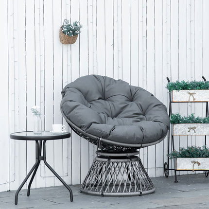 Gray rattan Papasan chair with upholstery, 360° rotatable