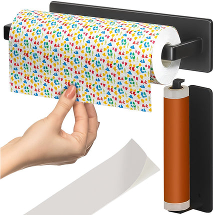 Paper Towel Holder, Black Metal, No-Drill Install