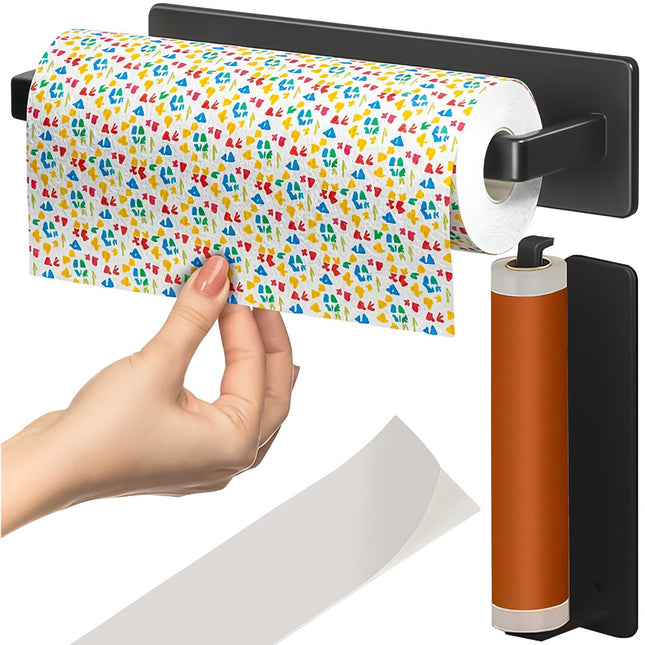 Paper Towel Holder, Black Metal, No-Drill Install