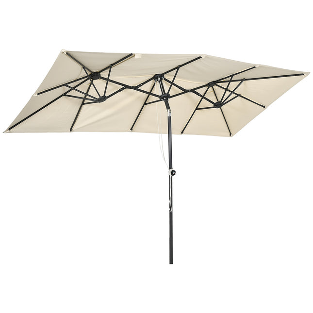 Parasol, 150 x 295 cm tuinparasol, dubbele parasol met verstelbare kantelhoek, marktparaplu voor terras, polyester, crème |