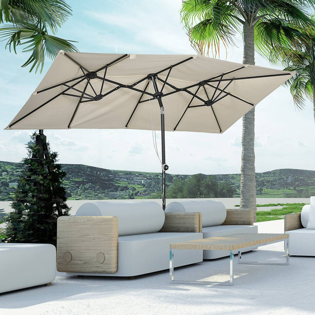 Parasol, 150 x 295 cm tuinparasol, dubbele parasol met verstelbare kantelhoek, marktparaplu voor terras, polyester, crème |