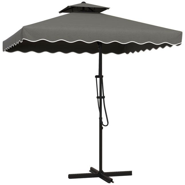 Parasol 243X243Cm Parasol Balkonowy Z Ochroną Uv, Parasol Wspornikowy Z Podwójnym Dachem I Krzyżową Podstawą, Falbany, 4 Rozpórki, Ciemnoszary