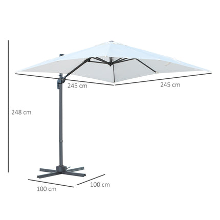 Cantilever Parasol 245x245cm, Adjustable Tilt, Cream