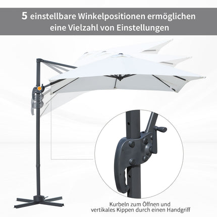 Cantilever Parasol 245x245cm, Adjustable Tilt, Cream