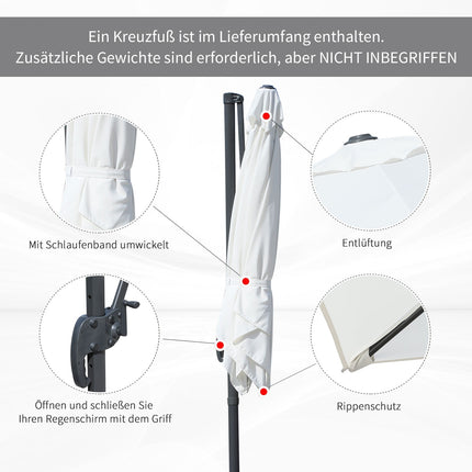Cantilever Parasol 245x245cm, Adjustable Tilt, Cream