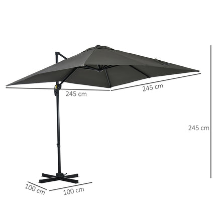 Gray Cantilever Garden Parasol, 245x245cm - Adjustable & Swivel